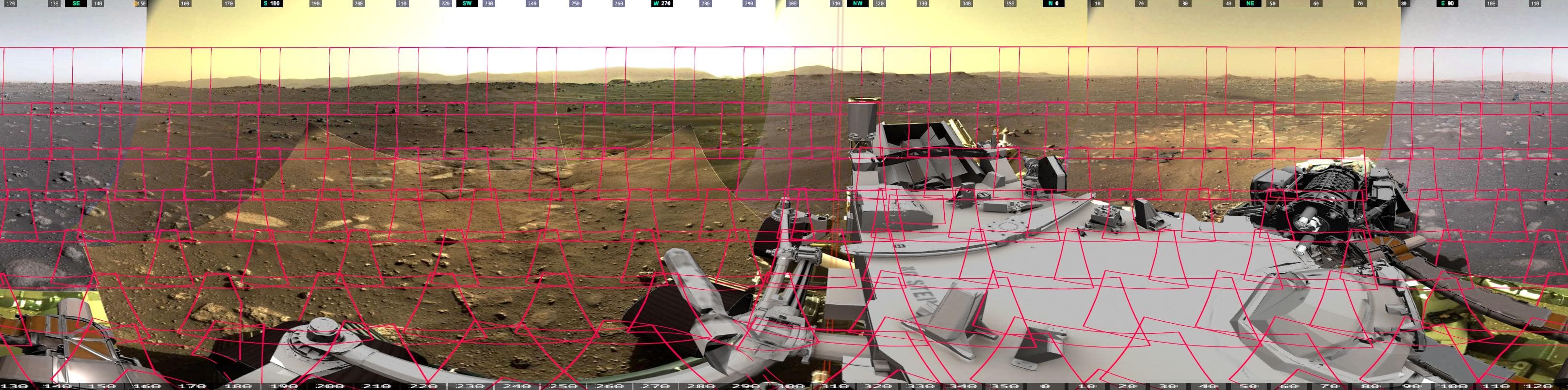 This image shows the 142 images that make up Mastcam-Z's first 360-degree panorama. Mastcam-Z is a pair of zoomable cameras on the mast, or "head," of NASA's Perseverance Mars rover. Arizona State Un
