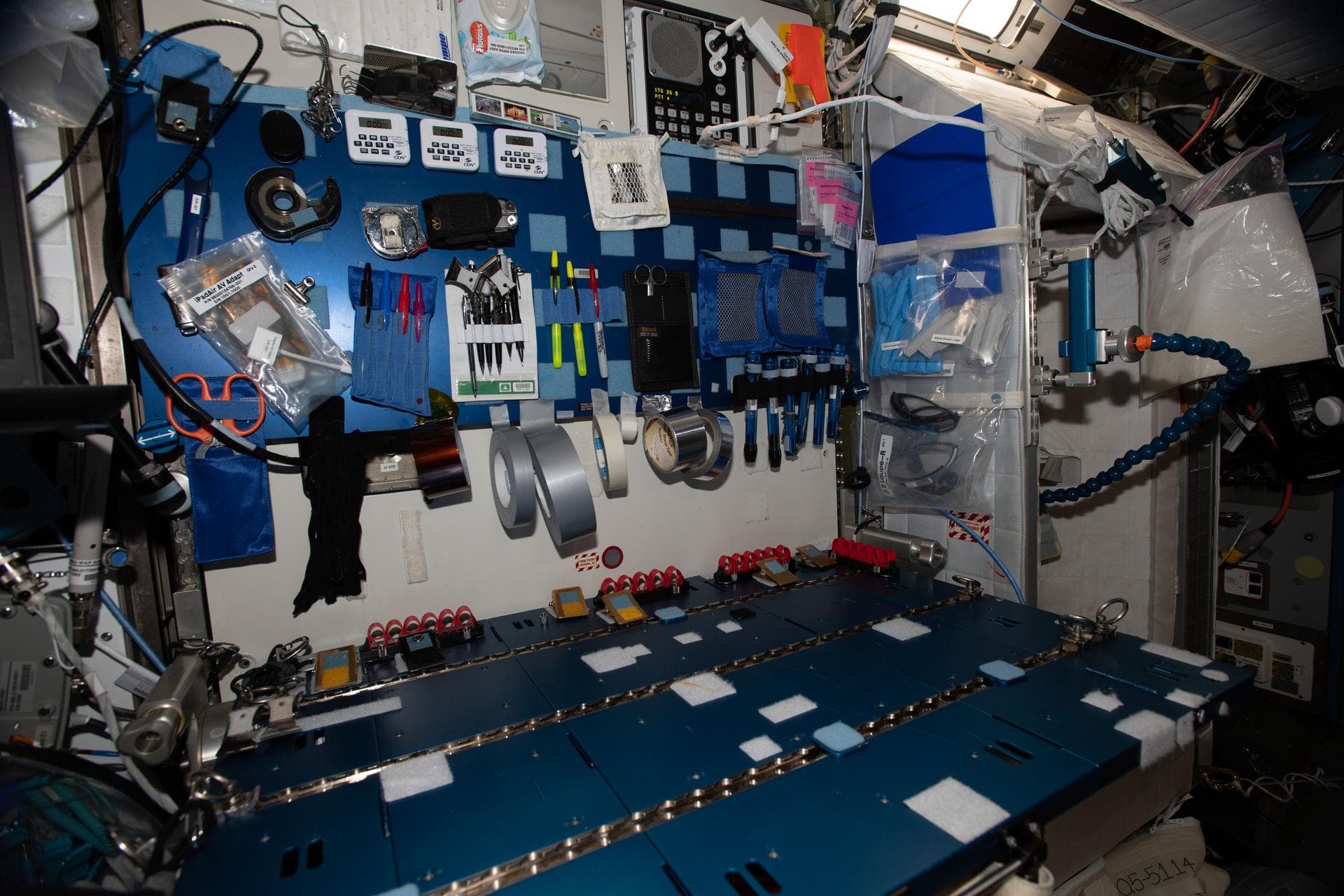 iss063e004863 (May 3, 2020) --- The International Space Station's Maintenance Work Area (MWA) is similar to a work bench on Earth except that it can host high-flying experiments and advanced space har