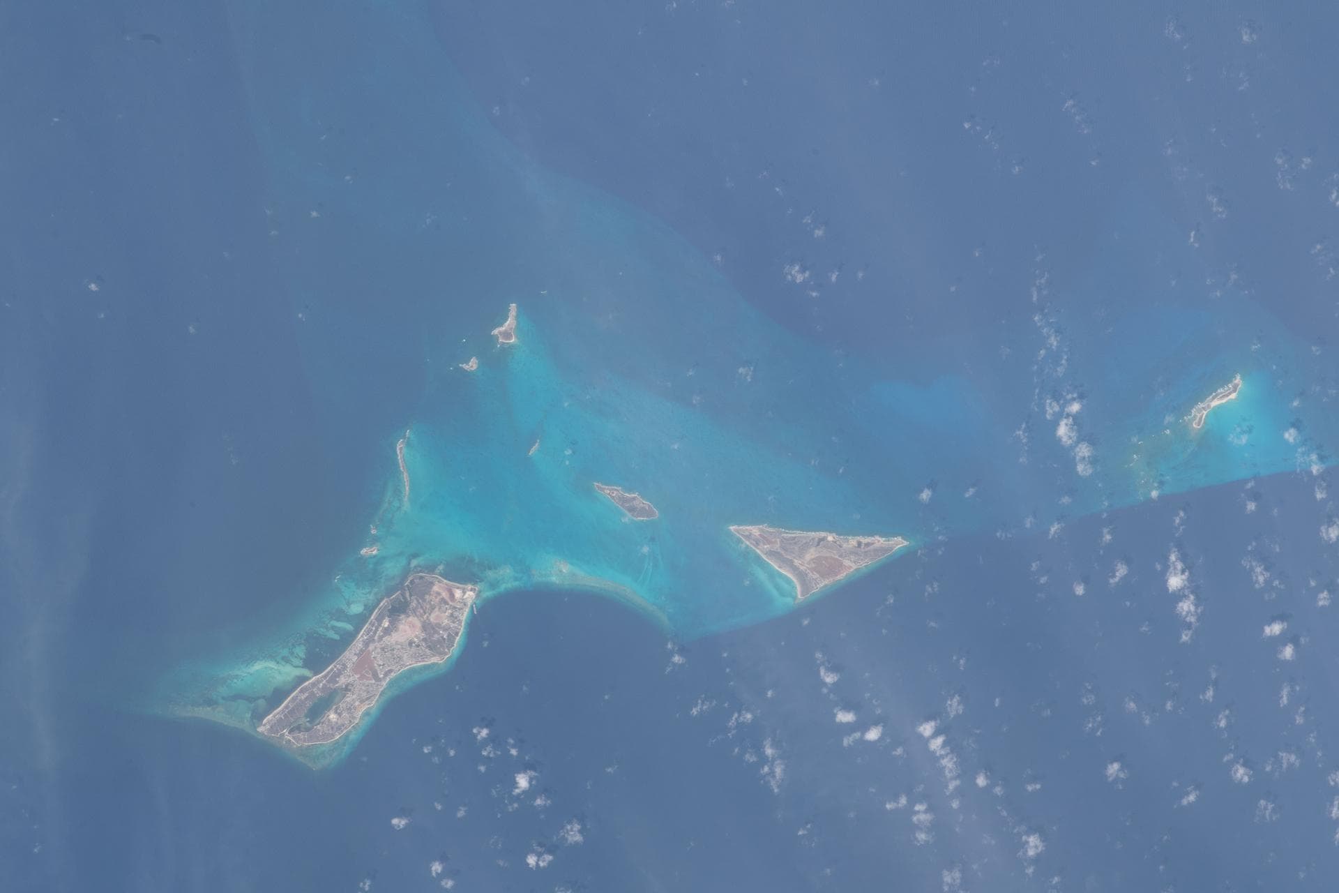 iss069e025034 (June 23, 2023) -- While only eight are inhabited, the Turks and Caicos are home to 40 different islands and cays. As the International Space Station orbited 258 miles above the region o